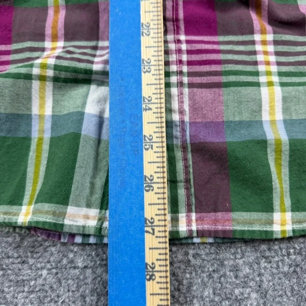 J. Crew Indian Madras Shirt Mens Medium Green Plaid Classic Fit Button Down